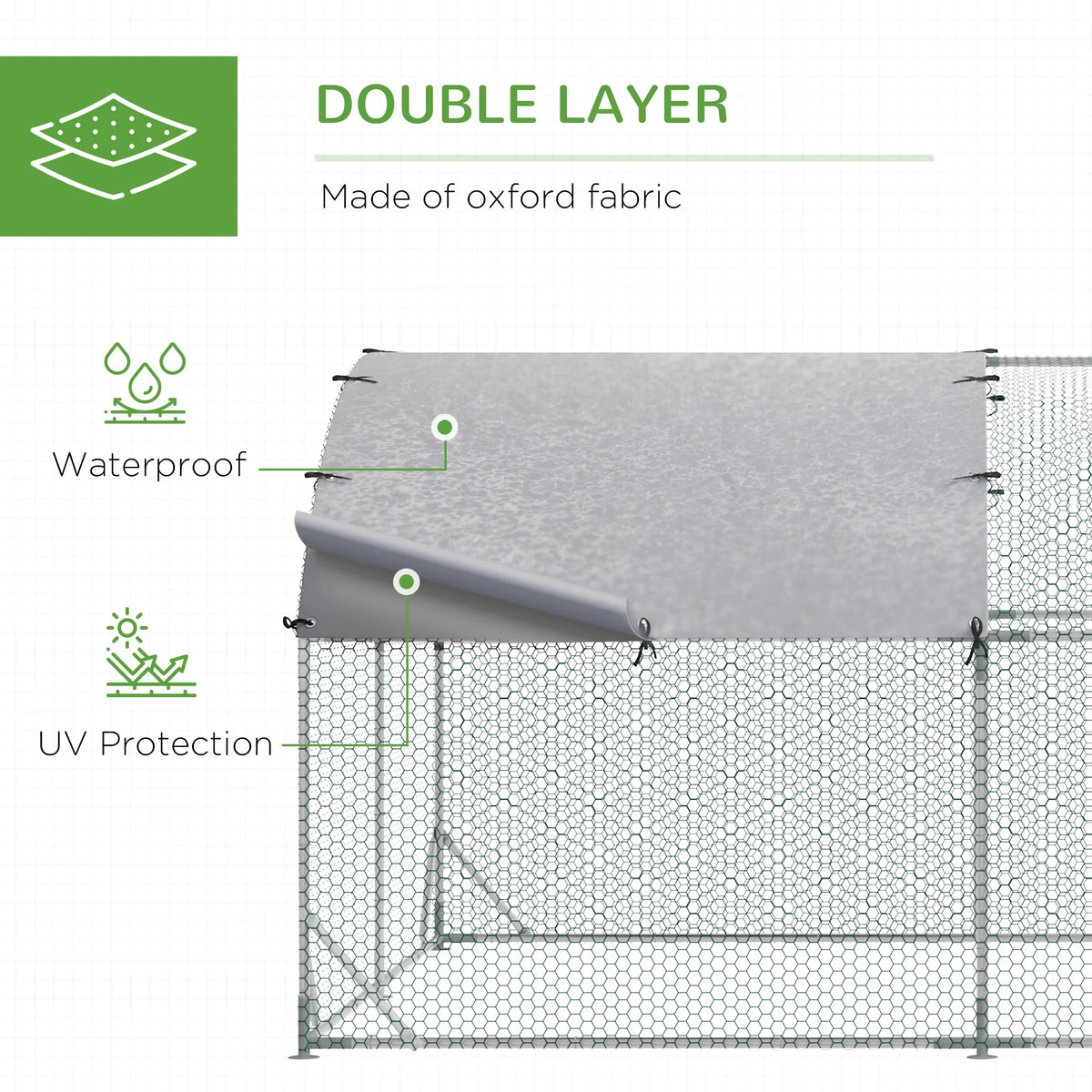 Walk In Chicken Run 7.6x2.8x2m Galvanised Steel Coop with Canopy Hexagonal Mesh and Lockable Door