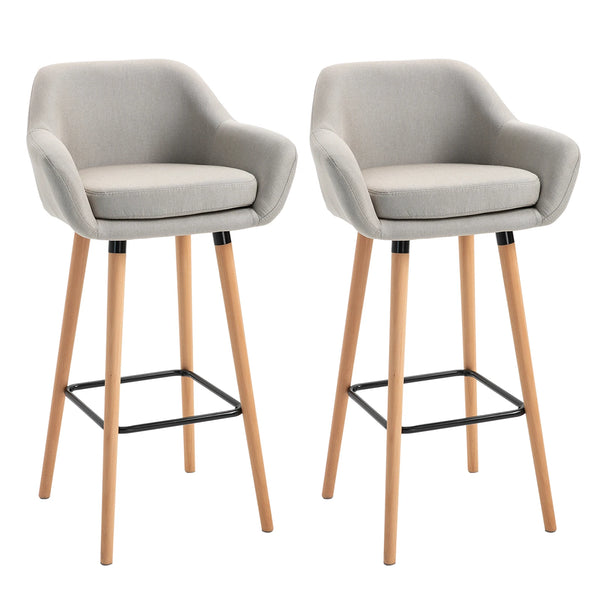 2 PCs Upholstered Bucket Seat Bar Stools w/ Solid Wood Legs Beige