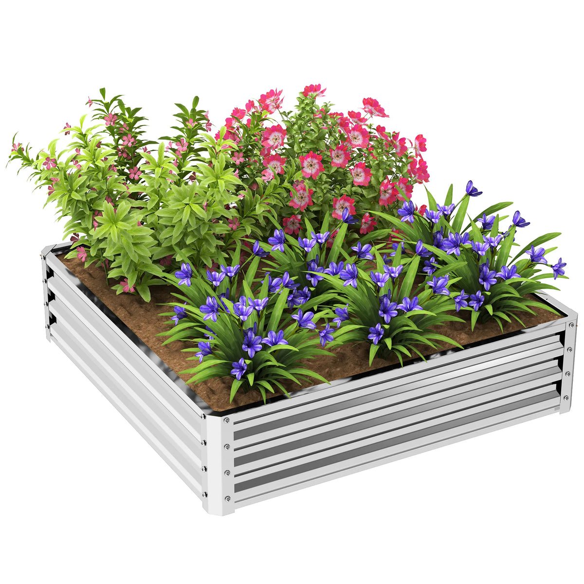 432L Square Raised Garden Bed, Galvanised Planter Box Outdoor with Open Bottom, Metal Raised Garden Bed Kit