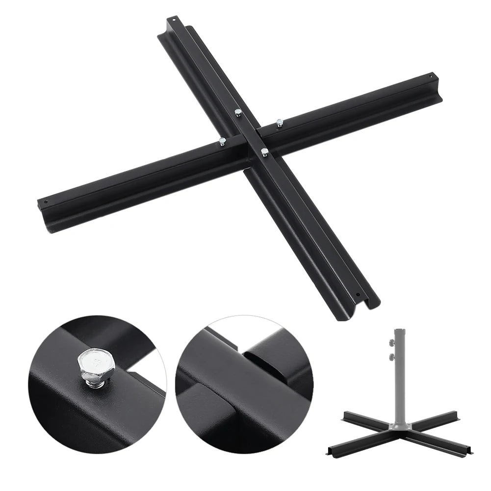 Parasol Cross Base Stand, 70cm Black Metal Umbrella Base