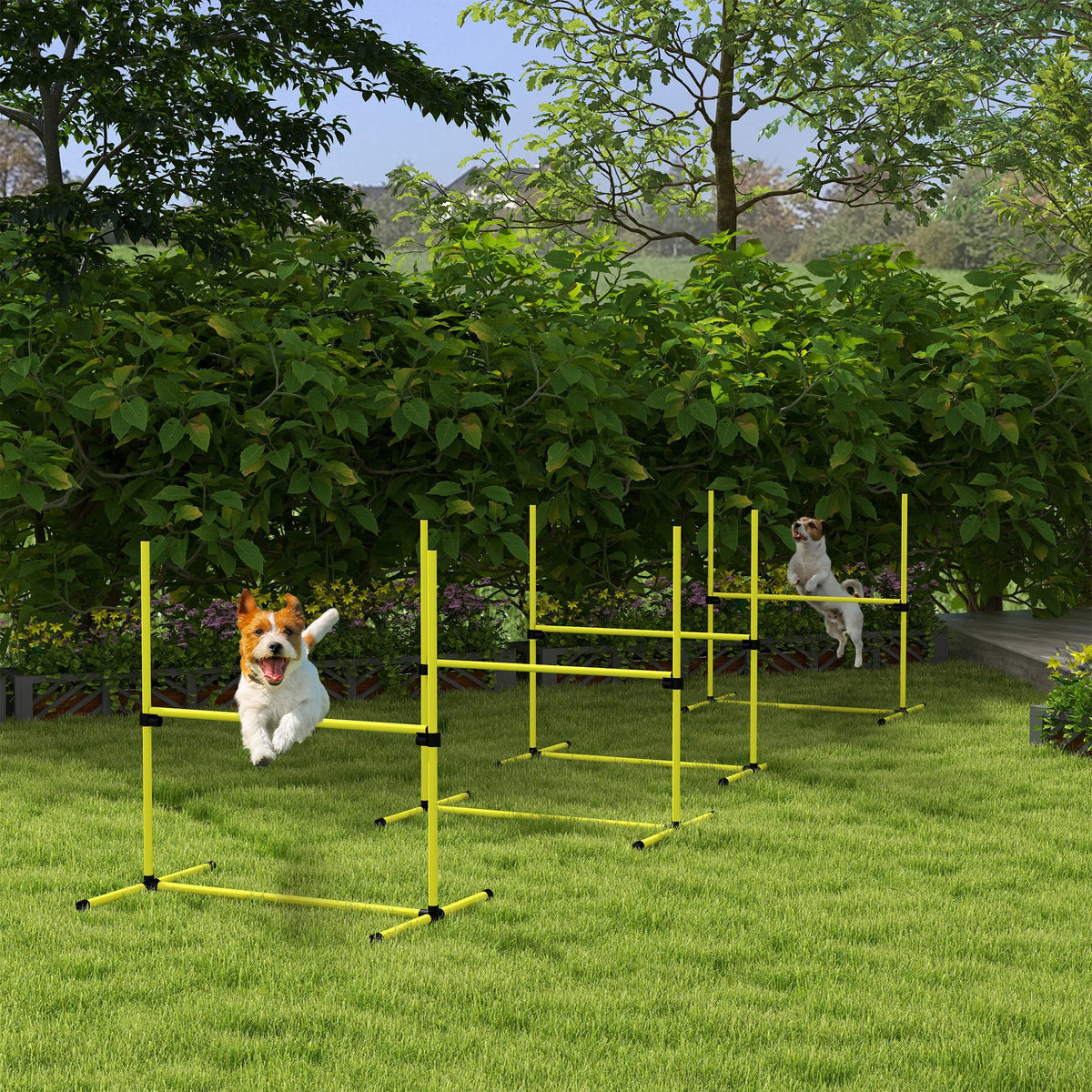 4 Piece Dog Agility Training Set 99x65x94cm Adjustable Height Jumps with Carrying Bag Freestanding Yellow