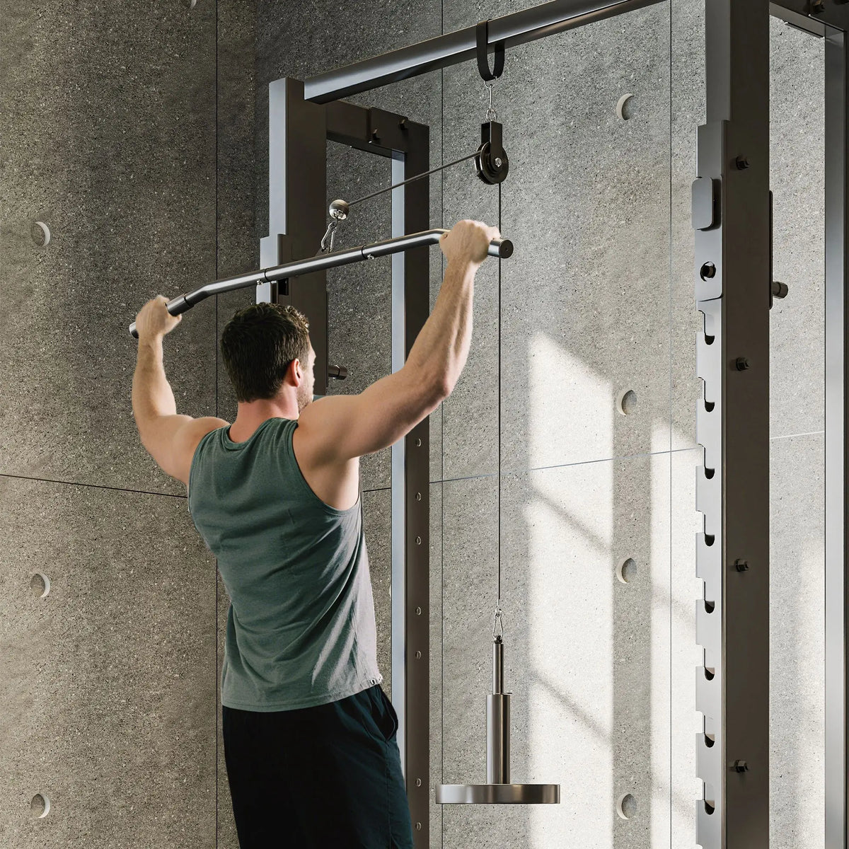 Cable Pulley System for Home Gym with Lat Pull-Down Bar and Handles, 100kg
