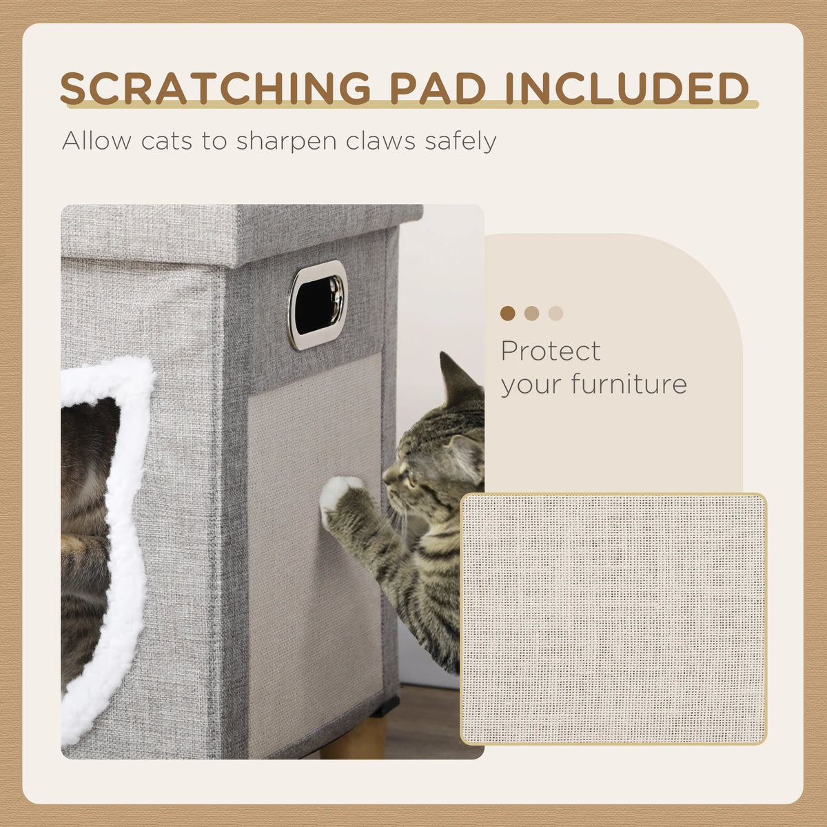 2 in 1 Cat Bed and Ottoman with Removable Washable Cushion Scratching Pad Hanging Ball and Handles
