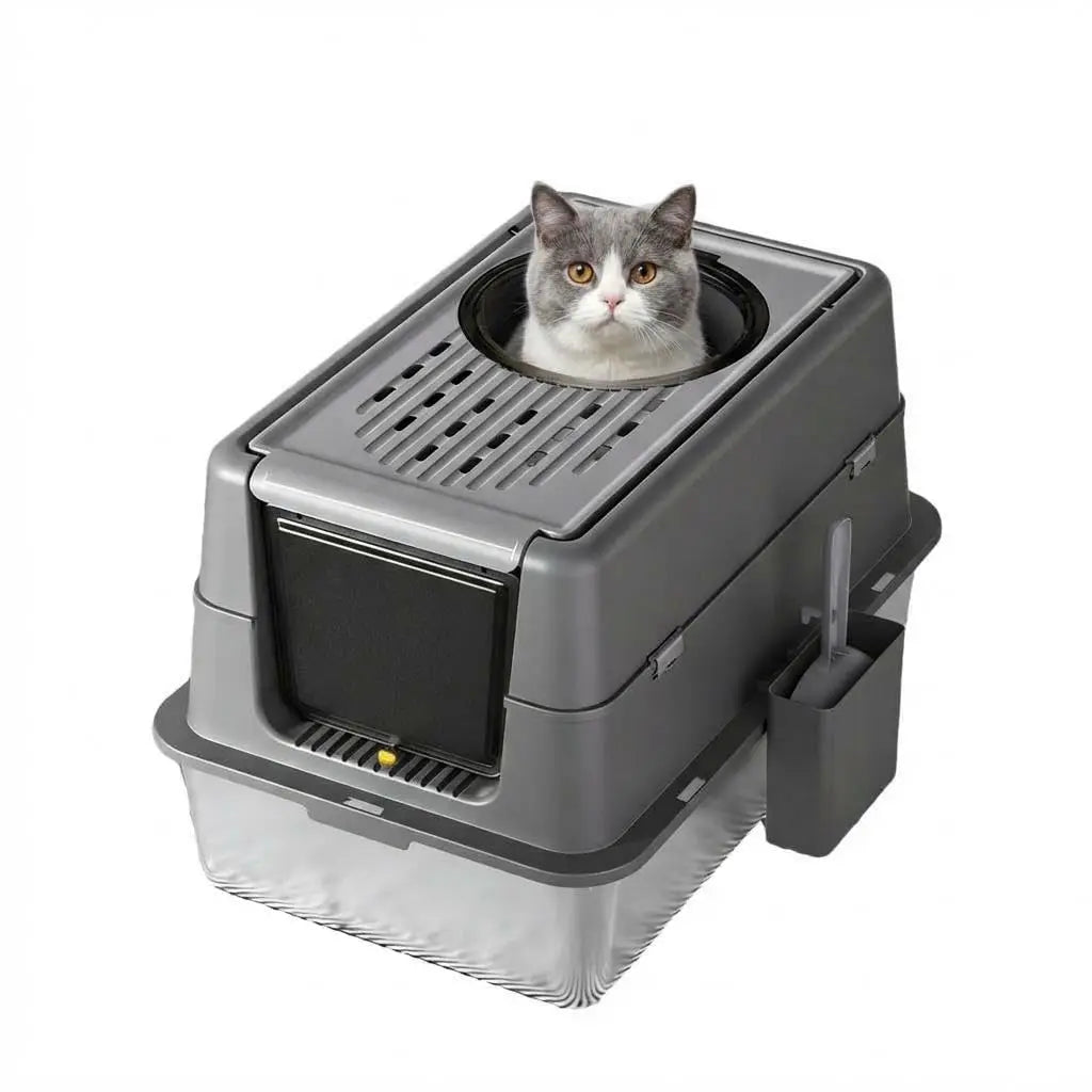 Stainless Steel High-Sided Cat Litter Box Leak-Proof Lid Large Tray for All Cats
