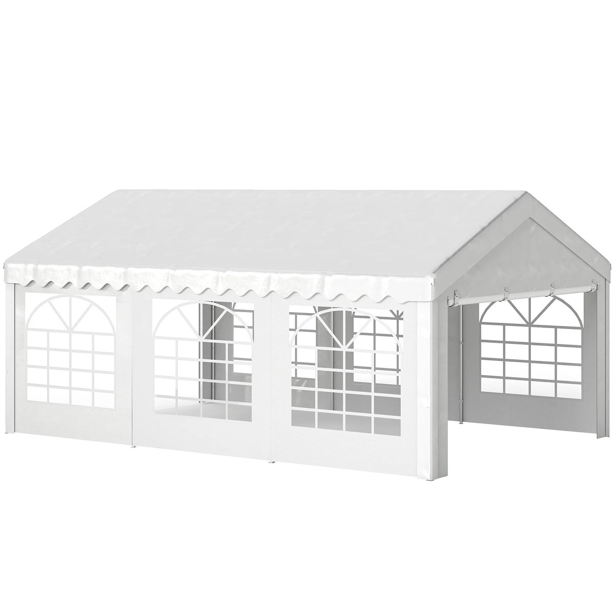 Garden Gazebo 4x6m Carport Shelter with Removable Sidewalls Double Zipper Doors and 6 Church Windows Cream