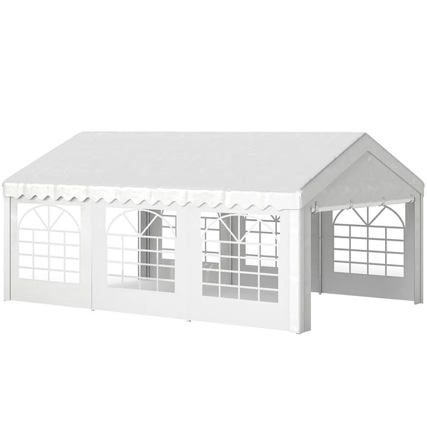 Garden Gazebo 4x6m Carport Shelter with Removable Sidewalls Double Zipper Doors and 6 Church Windows Cream