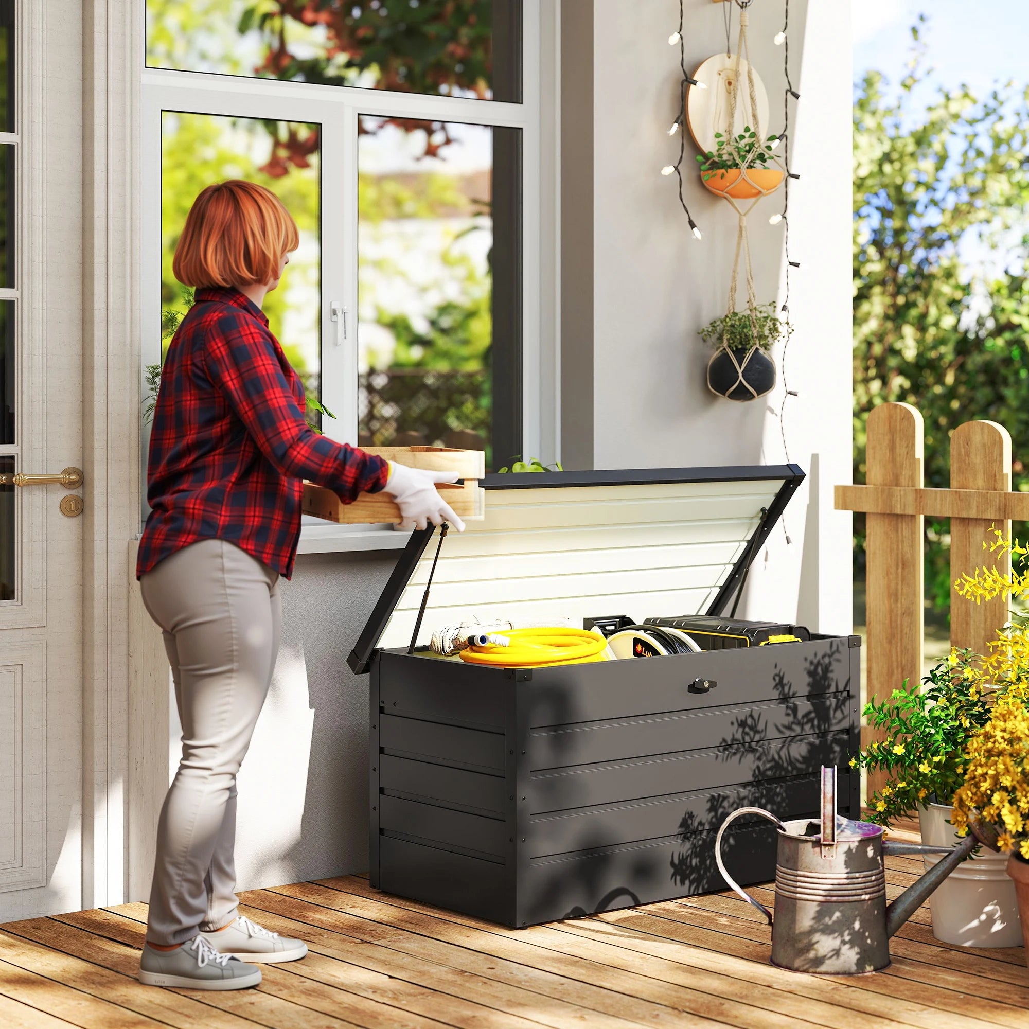 311L Waterproof Galvanised Steel Outdoor Garden Storage Box with Lockable Lid and Gas Rods