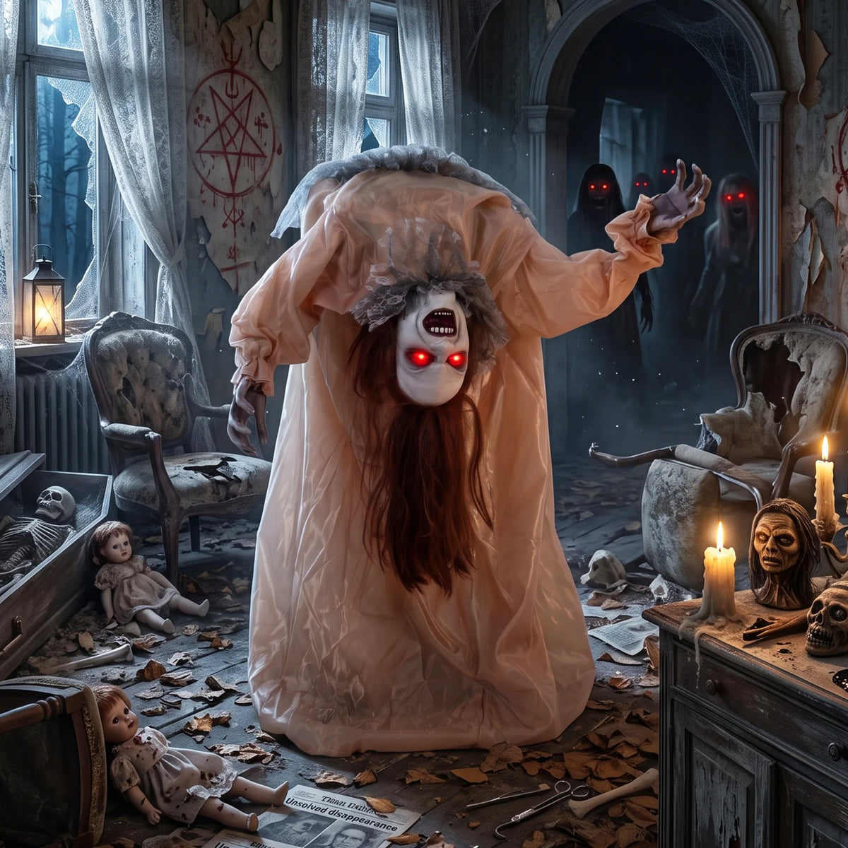 Halloween ghost figure with light coffee coloured dress