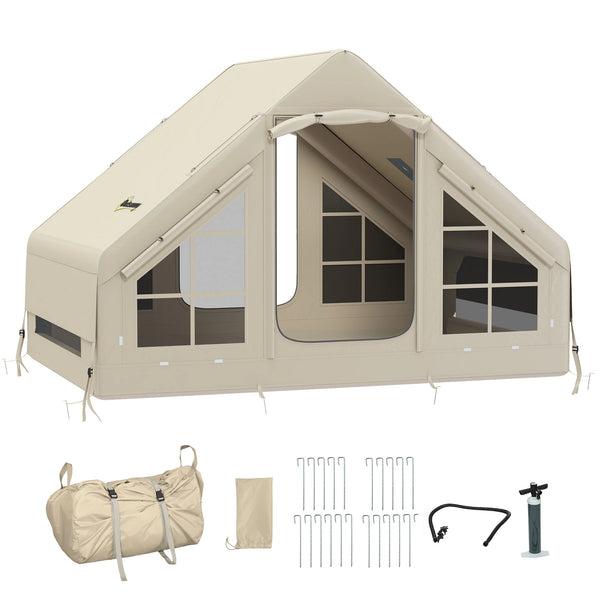 Inflatable Camping Tent 2-4 Person with Air Pump Sets Up in 2 Minutes 420D Oxford 2000mm Waterproof