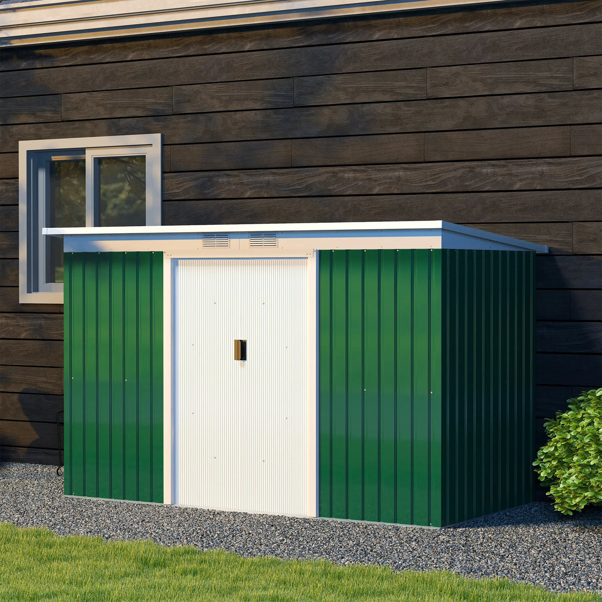 Galvanised Steel Garden Storage Shed, Dark Green