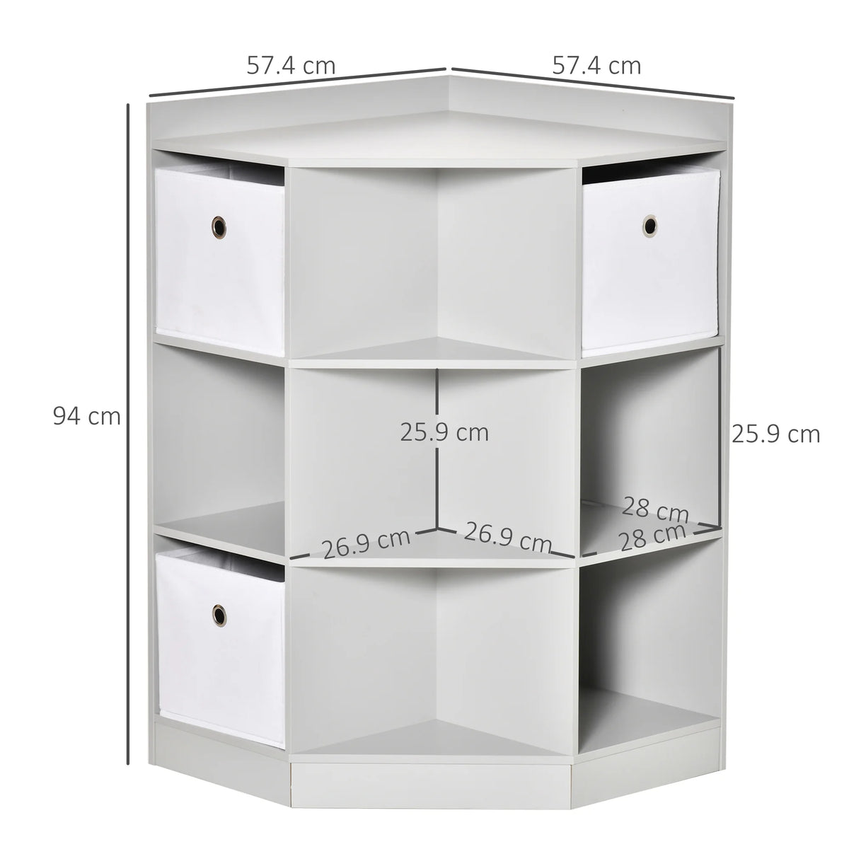 Kids Corner Bookcase 3 Tier with 9 Compartments and 3 Fabric Drawers Anti Tip Device MDF Melamine