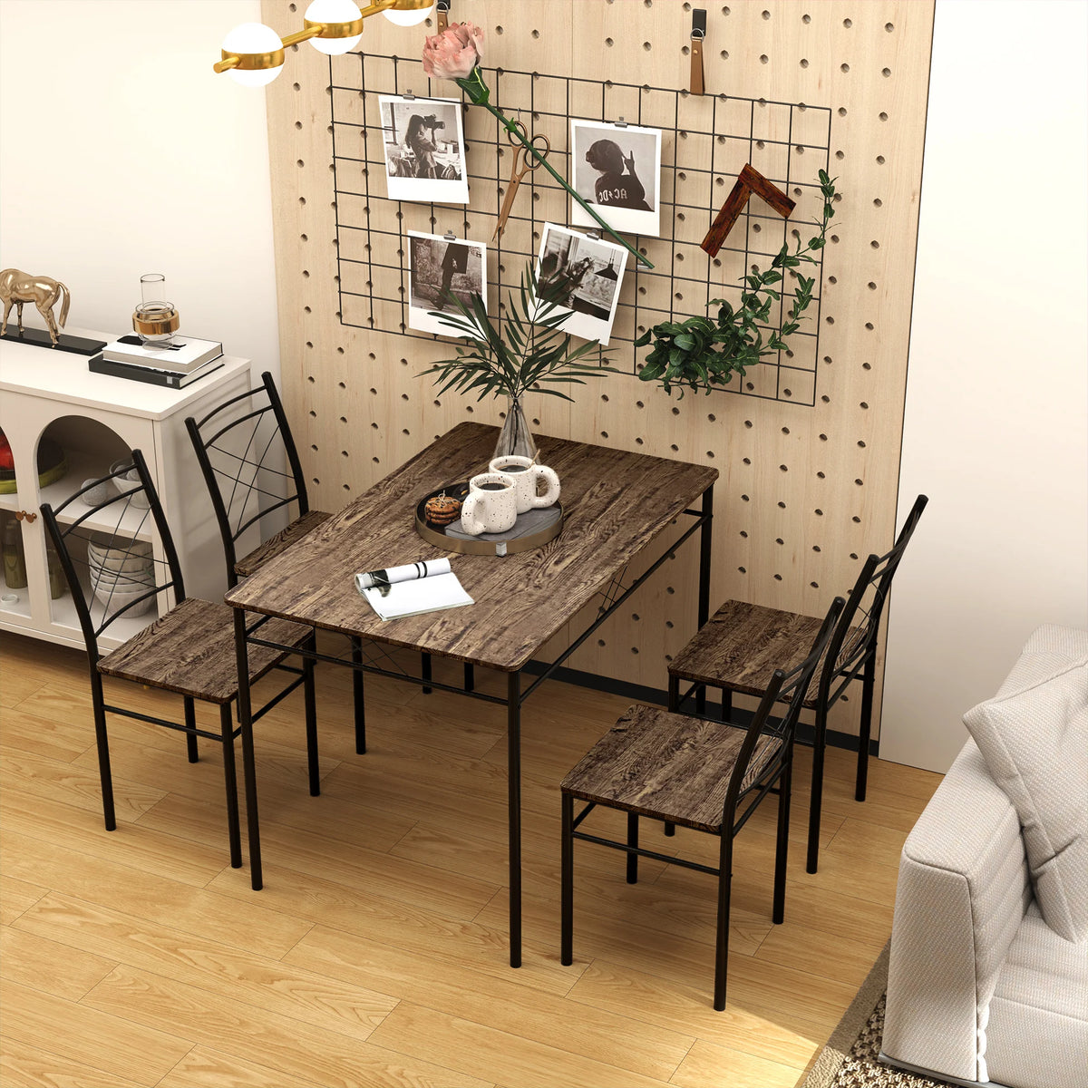 5 Piece Dining Table and Chairs Set, Space Saving, Oak