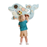 Dolphin Wooden Activity Wall Panel Educational Sensory Toy for Toddlers Montessori Learning Board for Kids Room and Nursery