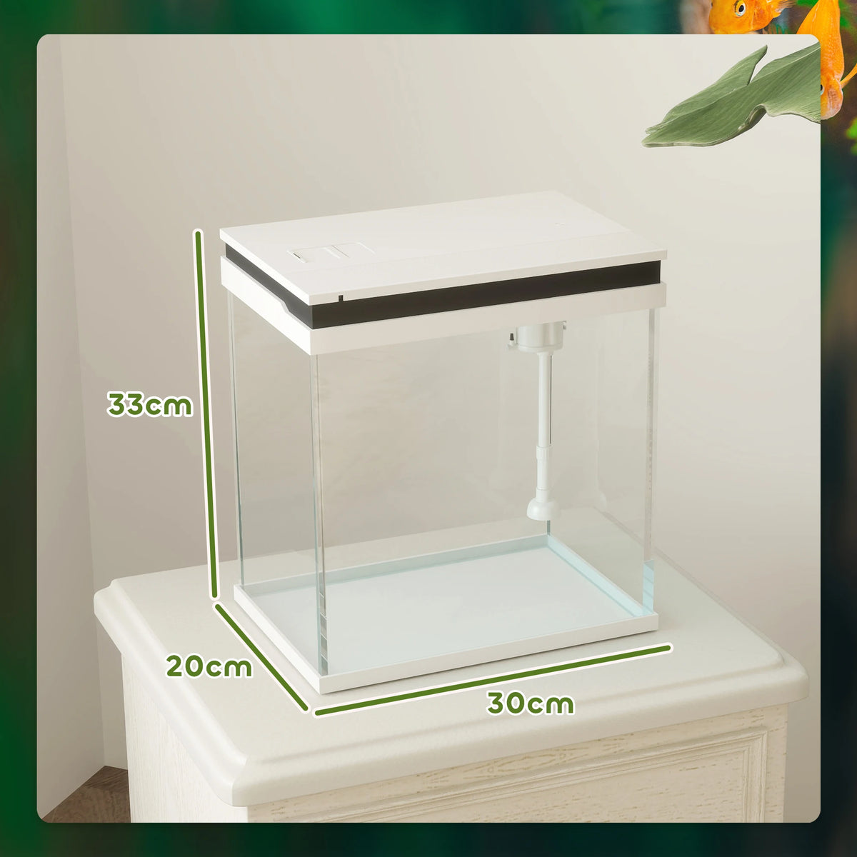 Small Fish Tank 14L with Filter System Colour Changing LED Lights Water Pump and Feeding Hole White