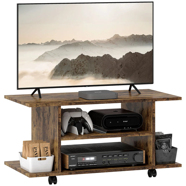 Modern TV Cabinet Stand, Storage Shelves Table, Mobile, Rustic Brown