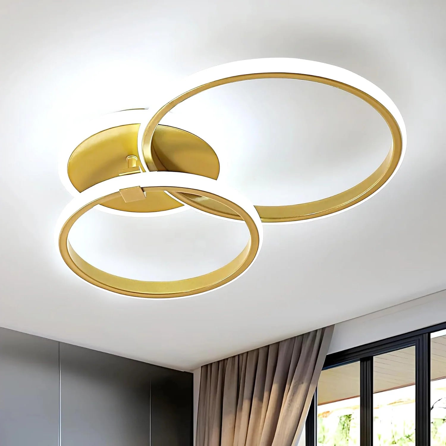42W LED Ceiling Light 2 Ring Rotatable 4700LM 6500K Cool White Gold Flush Mount for Living Room Bedroom