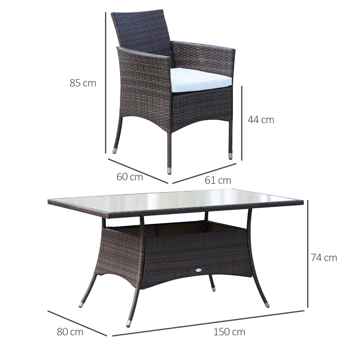 6 Seater Rattan Garden Dining Set, Rectangular Table & Cube Chairs, Grey