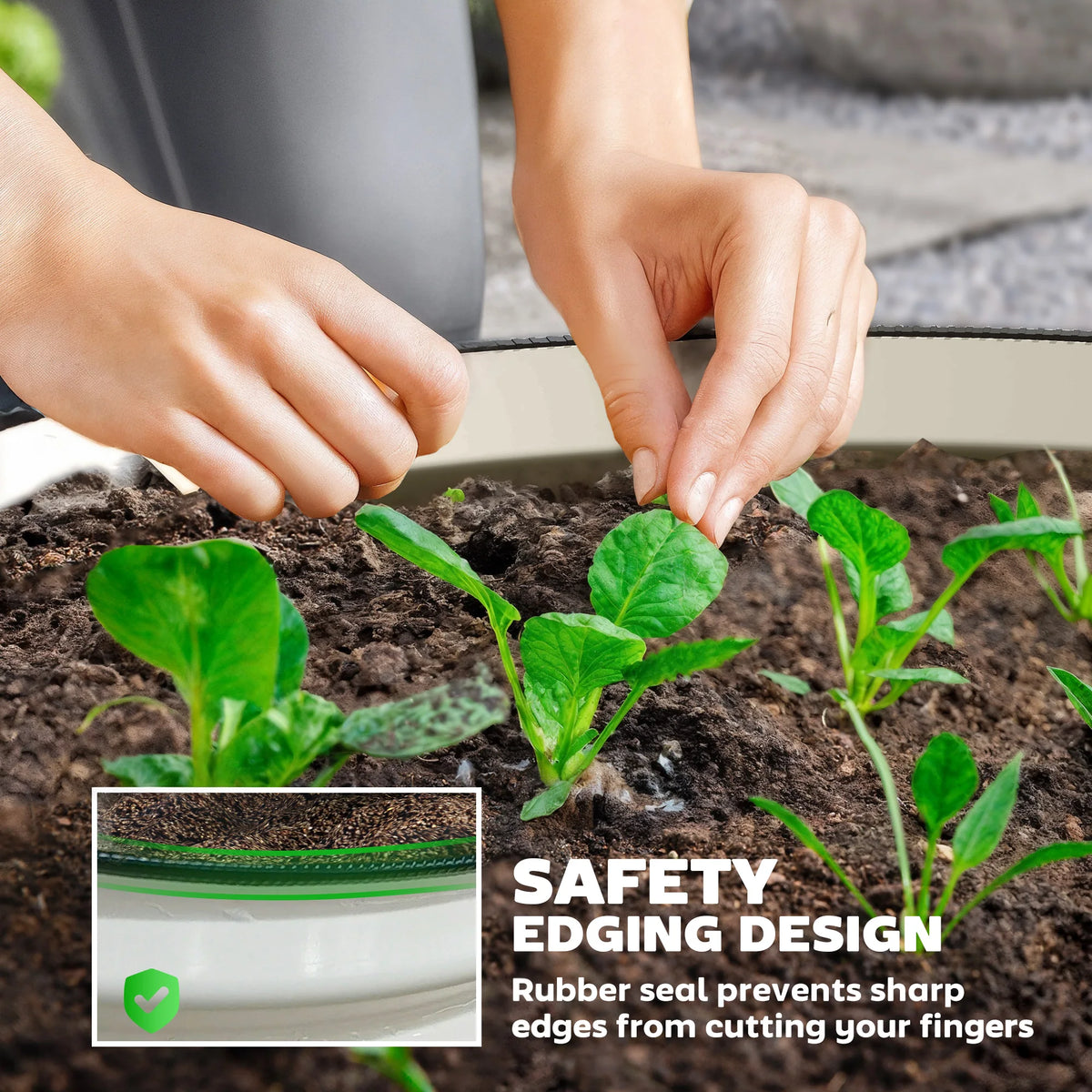 Set of 2 Round Steel Raised Garden Planters with Safety Edging, Cream White
