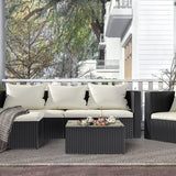 5 Piece Rattan Garden Furniture Set Armchair Double Sofa Glass Top Table Cushions UV Resistant Indoor Outdoor