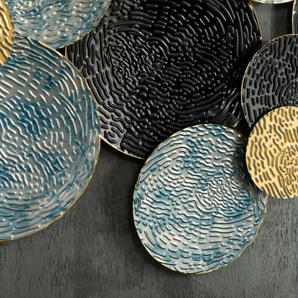3D Metal Circle Wall Art, 133 x 66cm, Blue, Gold and Black