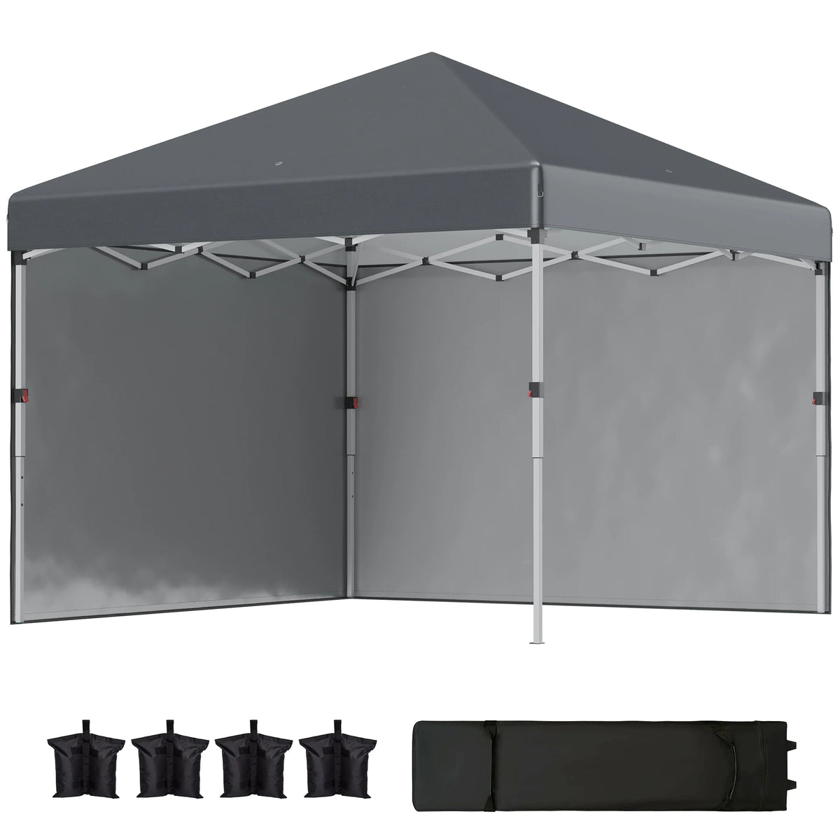 3 x 3m Pop-Up Gazebo with 2 Sidewalls, Sandbags and Wheeled Bag, Dark Grey
