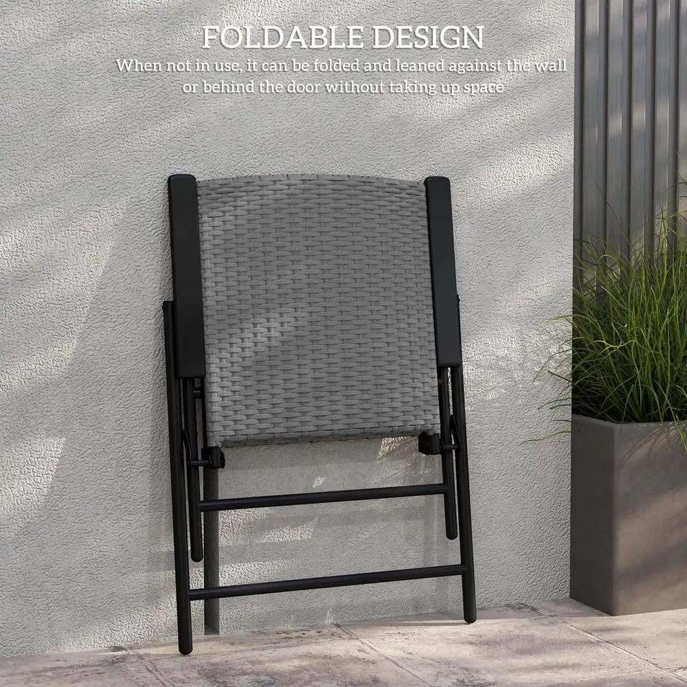 Set of 2 Folding PE Rattan Garden Dining Chairs with Armrests High Back Steel Frame 58x61x94cm Outdoor