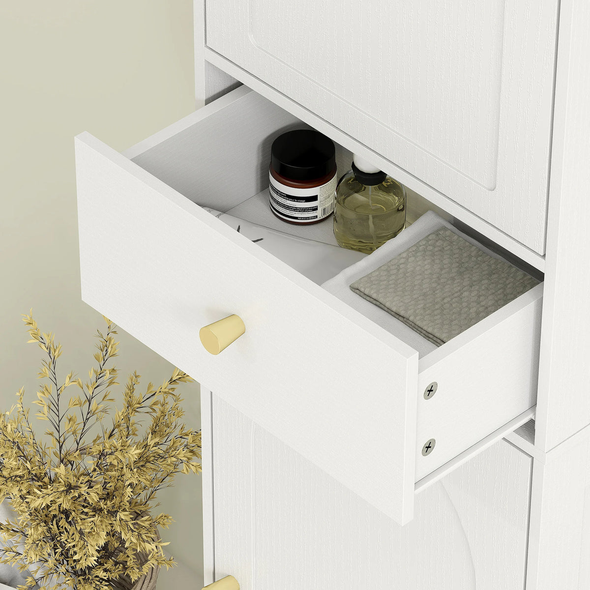 Tall Bathroom Storage Cabinet with Arch Doors and Adjustable Shelf, 40 x 29.5 x 170 cm, White