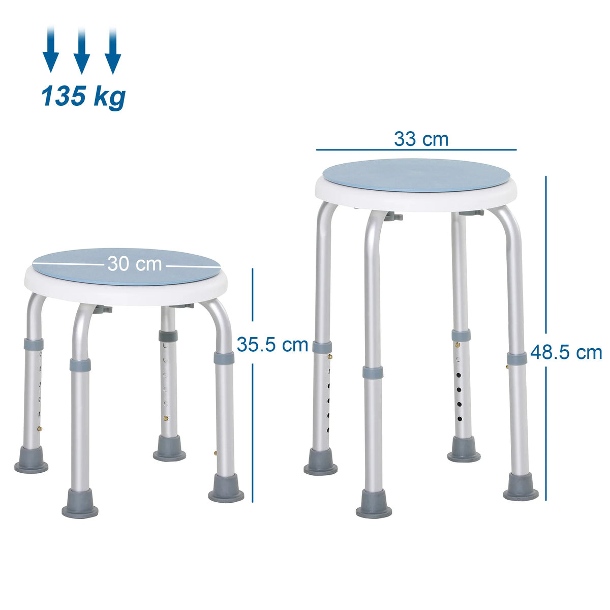 Aluminium Bath and Shower Stool with 360° Swivel Seat and Adjustable Height