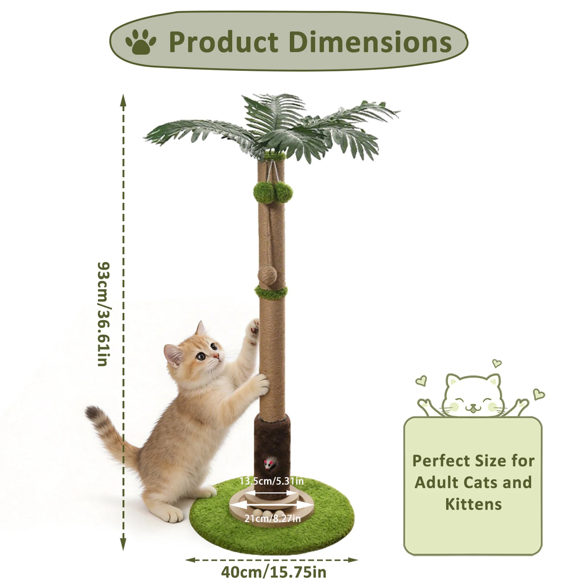 Tree Shaped Cat Scratching Post 56cm 93cm with Dangling Balls Spring Toys Rat Hole Sisal for Kittens Adult Cats