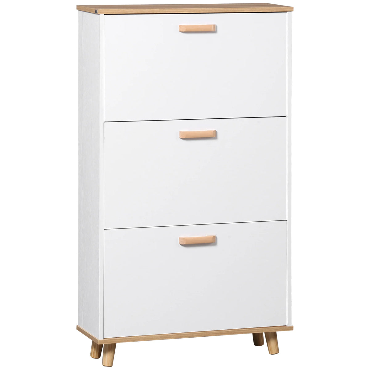 Slim Shoe Cabinet with 3 Flip-Down Drawers and Adjustable Shelves, White