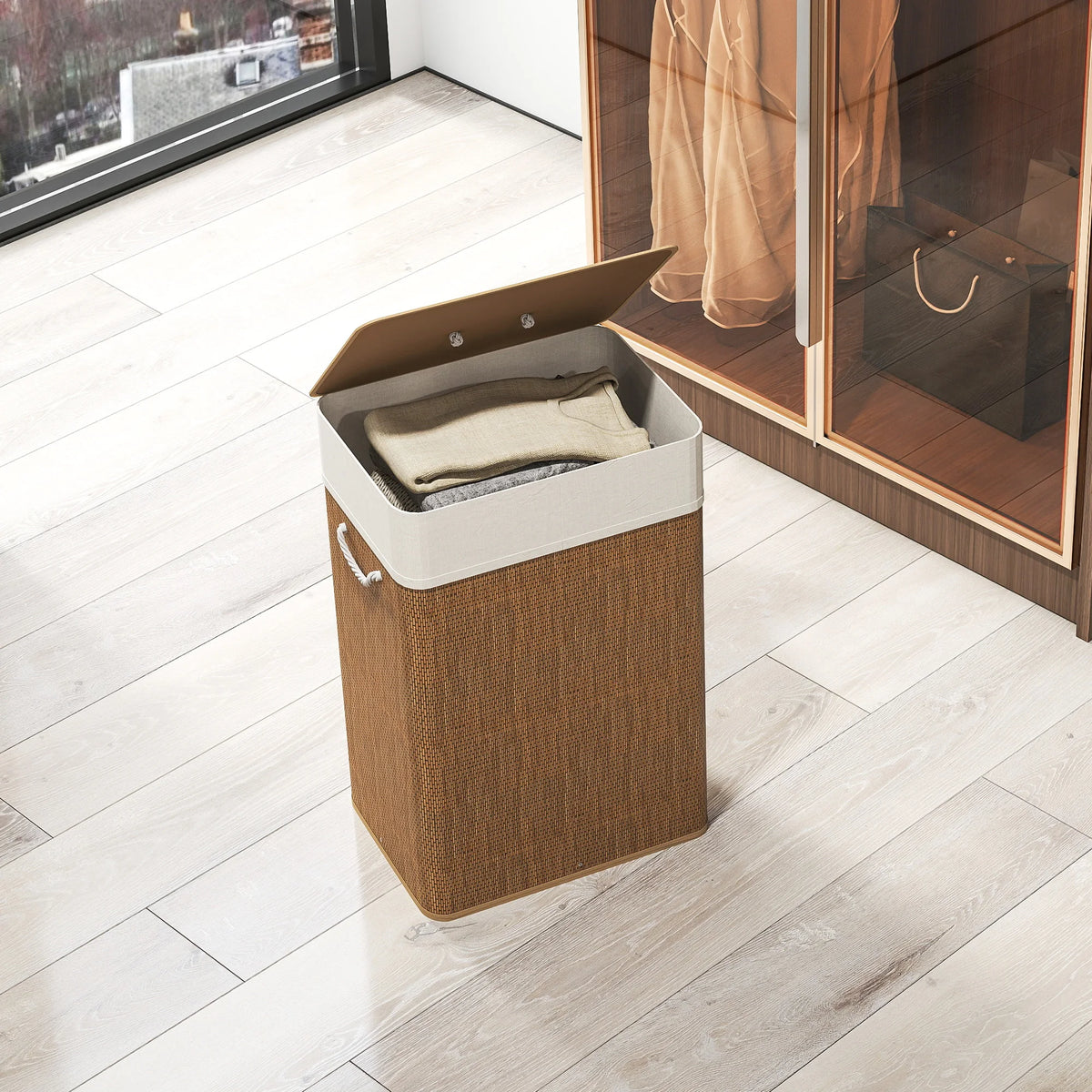 72L Bamboo Laundry Hamper with Lid and Rope Handles