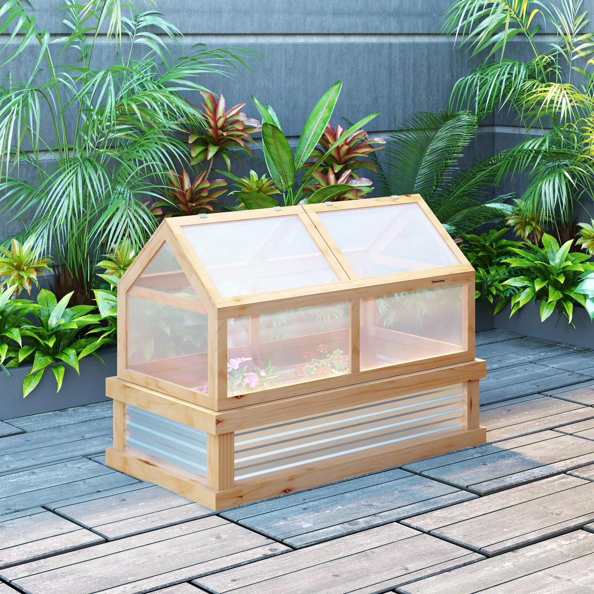 Raised Garden Bed Kit with Greenhouse Top, Cold Frame Planter Protection, Natural