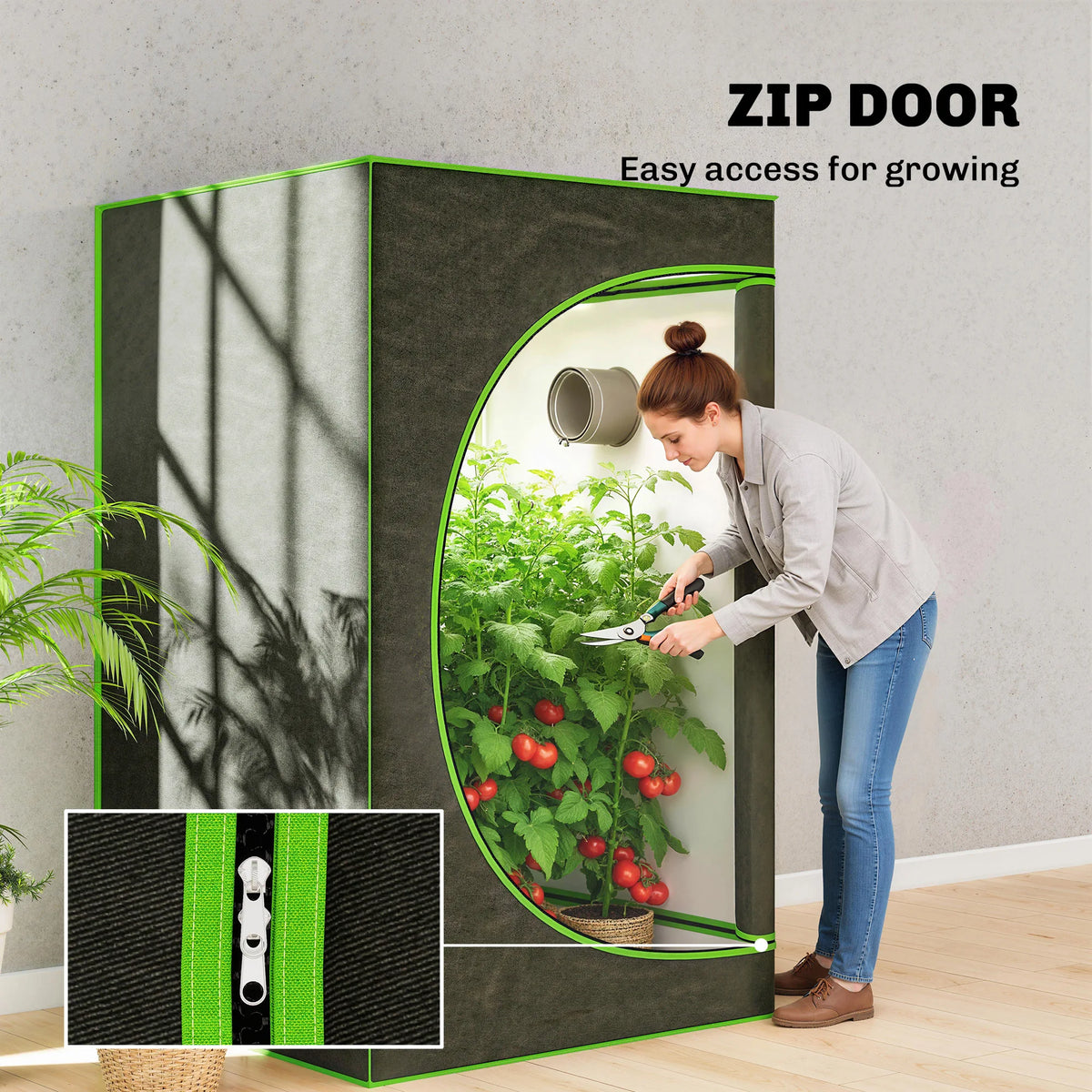 Indoor Grow Tent with Reflective Mylar Lining, 120 x 120 x 200cm, Black