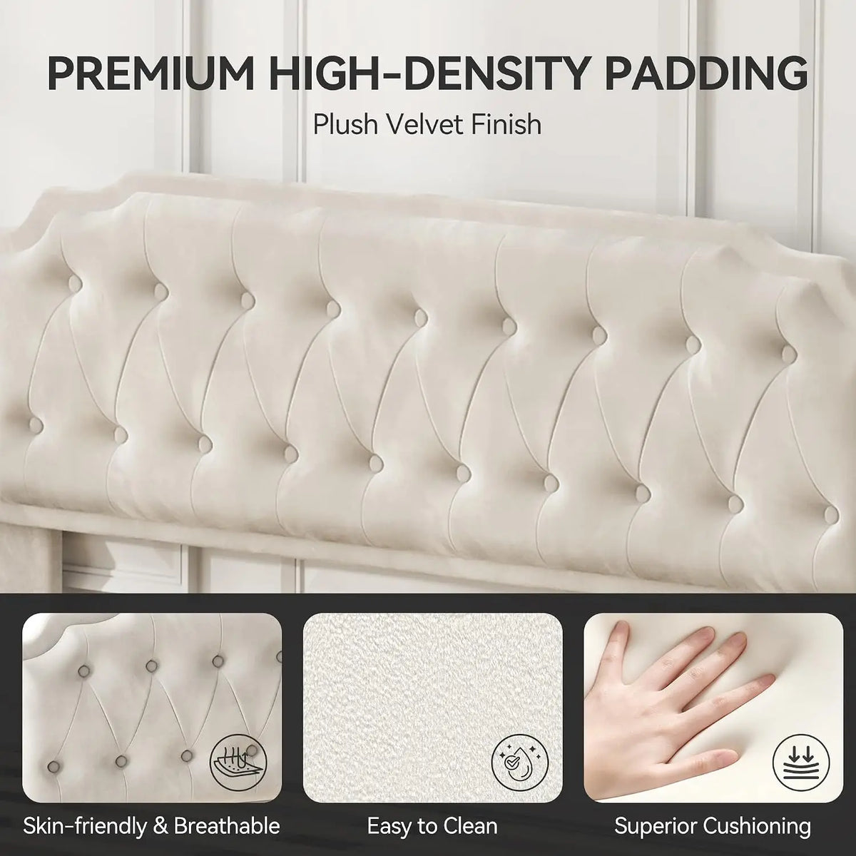 Chelsey Upholstered Bed Frame with Button Tufted Headboard, Fixed-Height Design, No Box Spring Needed