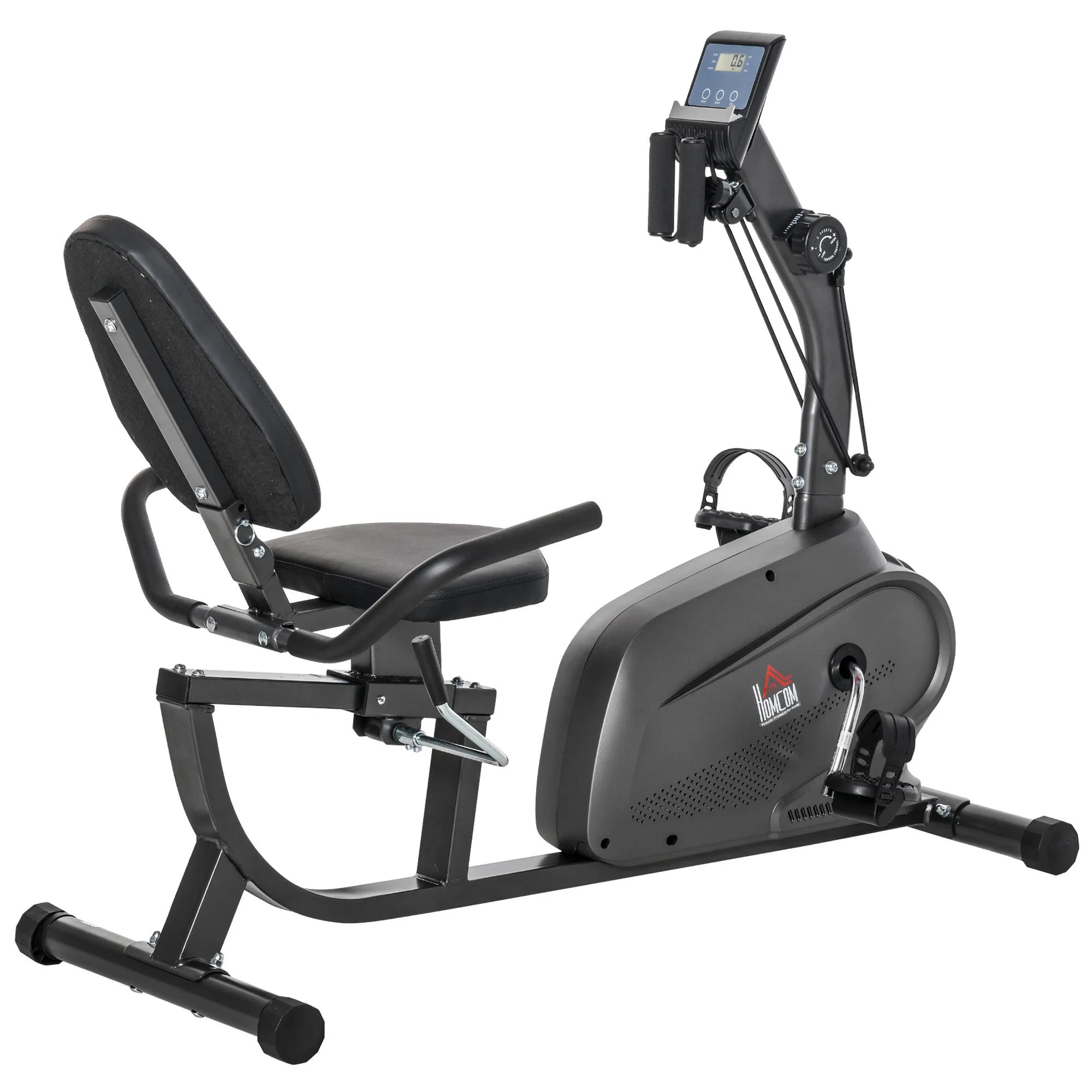 Recumbent Exercise Bike 8-Level Magnetic Resistance LCD Monitor Adjustable Seat Pad Holder for Home Office