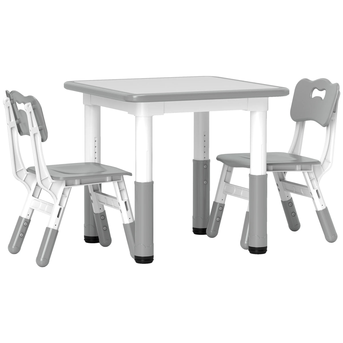3 Piece Kids Table and Chair Set with 7 Table Heights and 3 Chair Heights Wipe Clean Arts and Crafts Grey