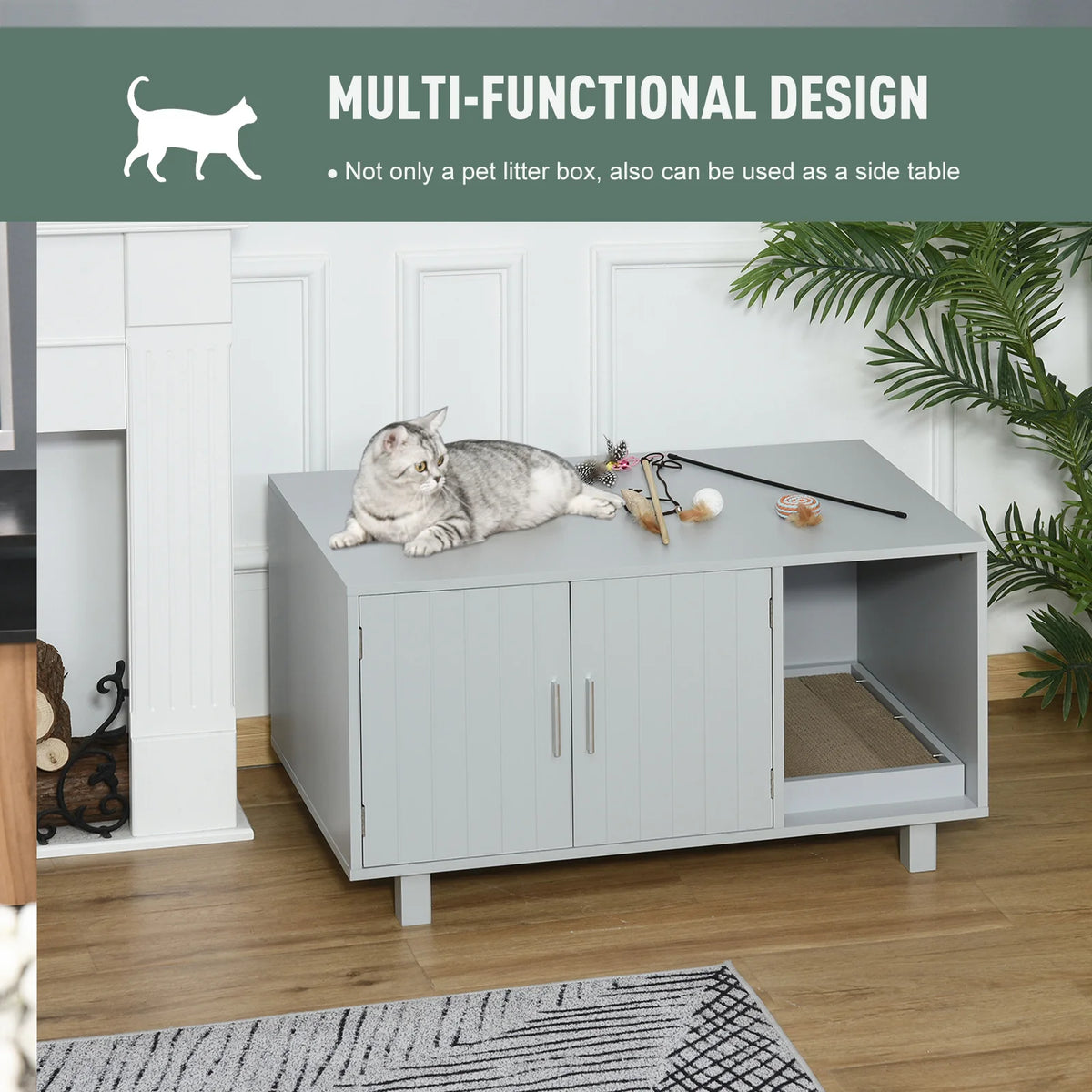 Cat Litter Box Enclosure and Side Table with Removable Scratcher