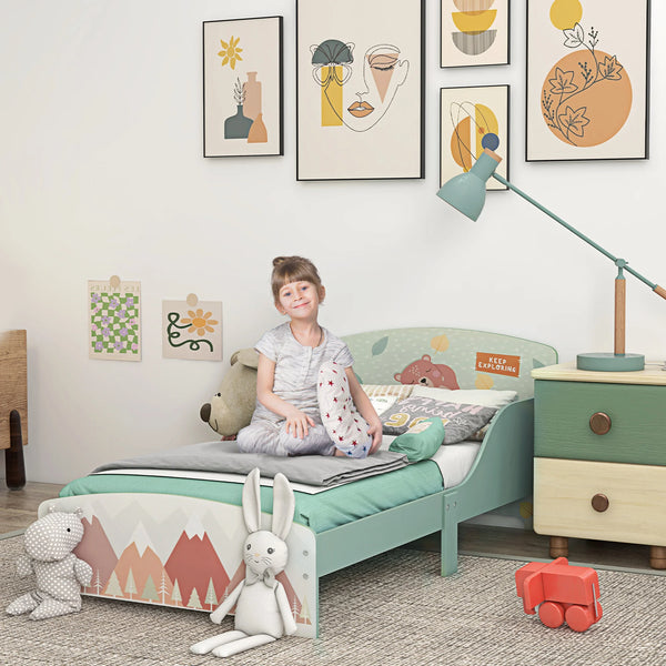 Toddler Bed Frame with Animal Design and Side Rails, 143 x 77cm, Green