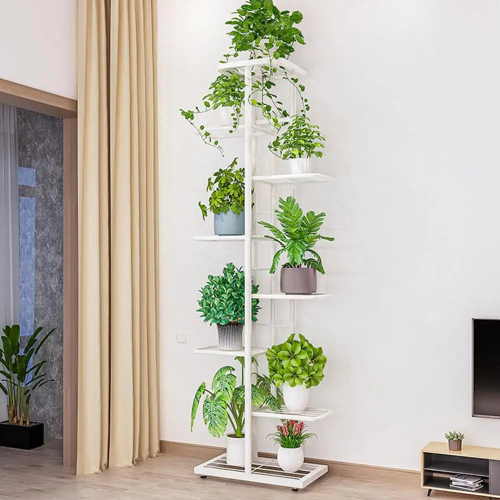 8 Tier Metal Plant Stand 141cm Tall Corner Display Rack Anti Rust for Indoor Outdoor Balcony Patio White