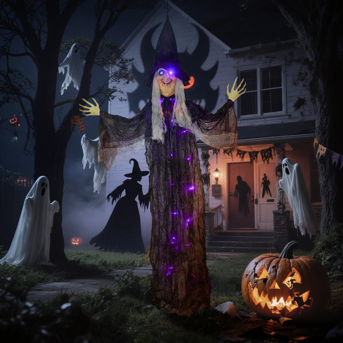 Voice Activated Halloween Animatronics Witch, Battery Operated