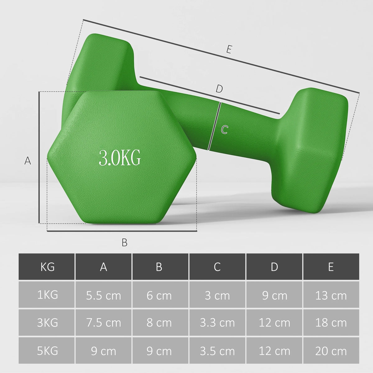 18kg Hex Dumbbell Set with Storage Rack, 2 x 1kg, 2 x 3kg, 2 x 5kg