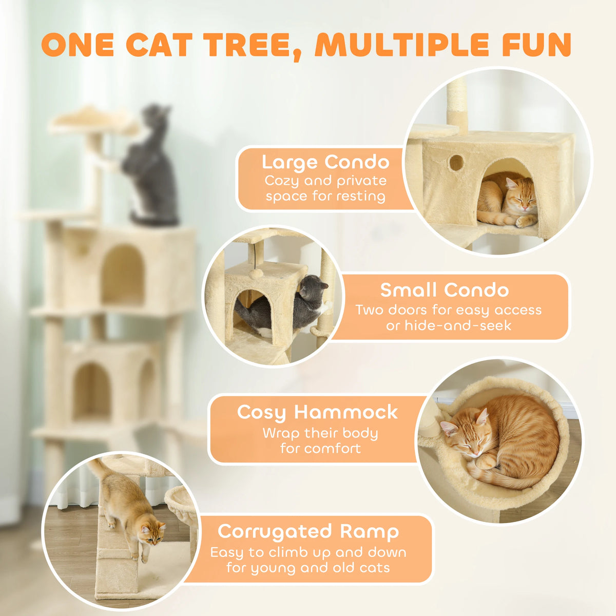 PawHut 160cm Cat Tree Tower Sisal Scratching Posts Condos Hammock Multi Level
