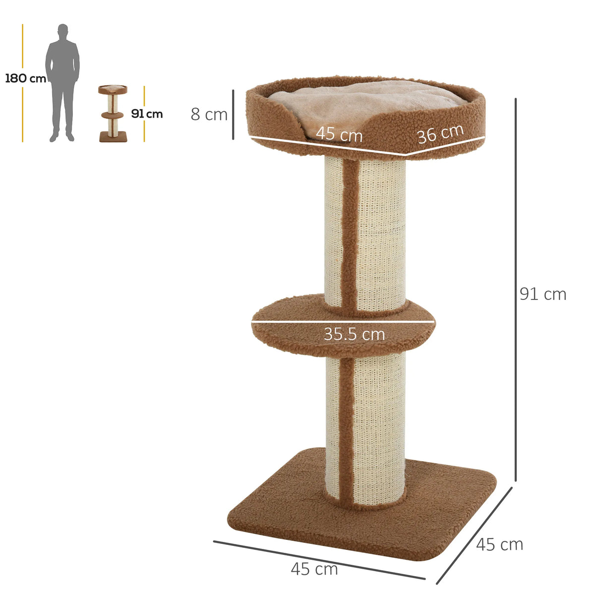 2 Tier Cat Tree w/ Top Basket Cushion Sisal Post