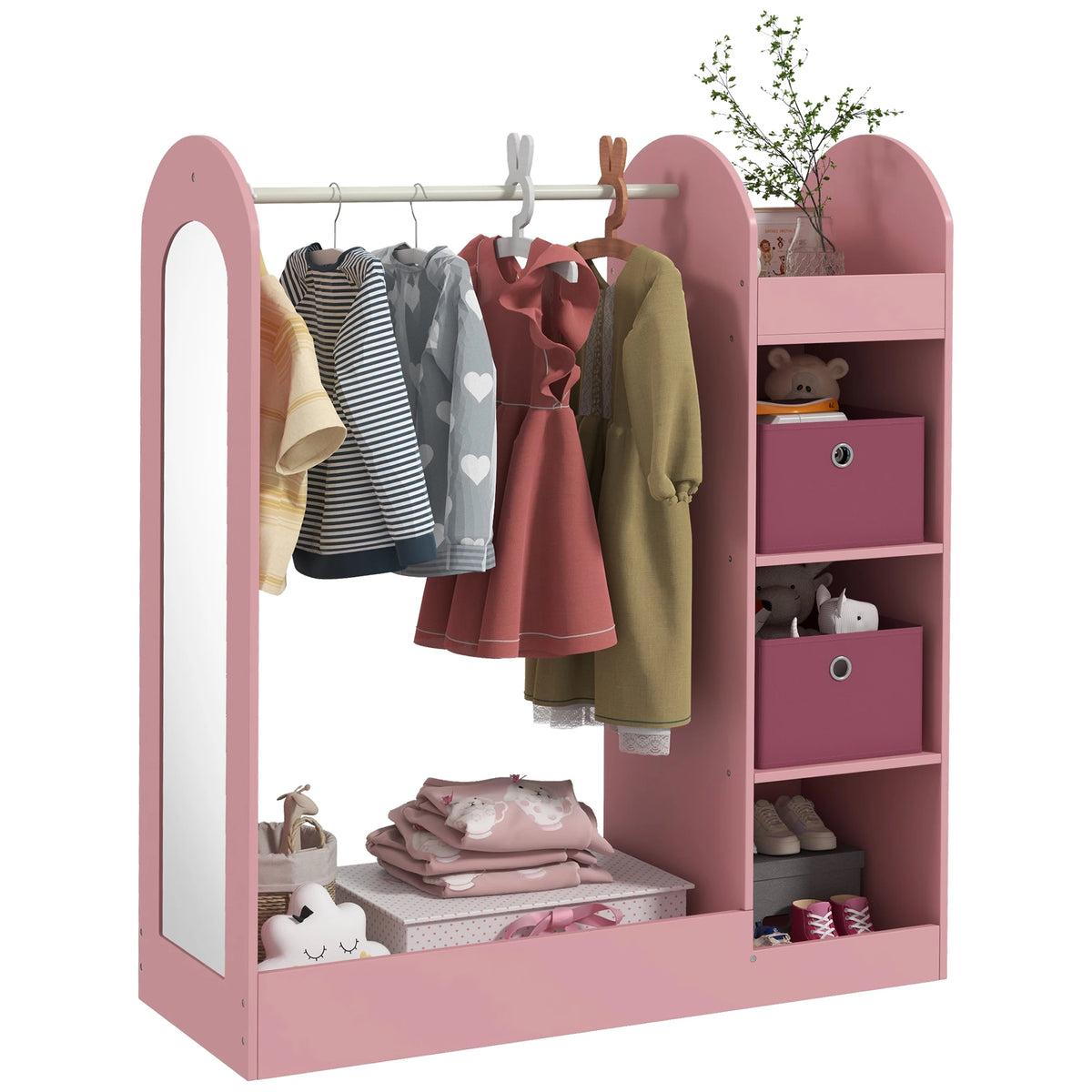 Kids Dress-Up Clothes Rail with Storage Shelf, Boxes and Mirror