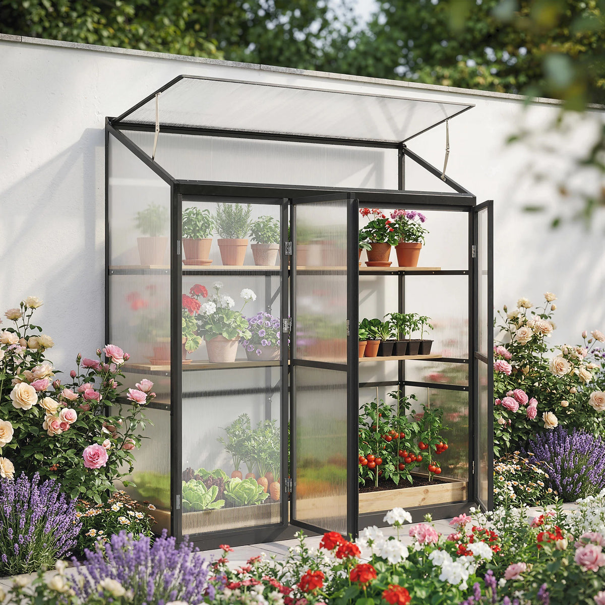 6 x 1.5ft Lean-To Polycarbonate Greenhouse with Aluminium Frame, Black