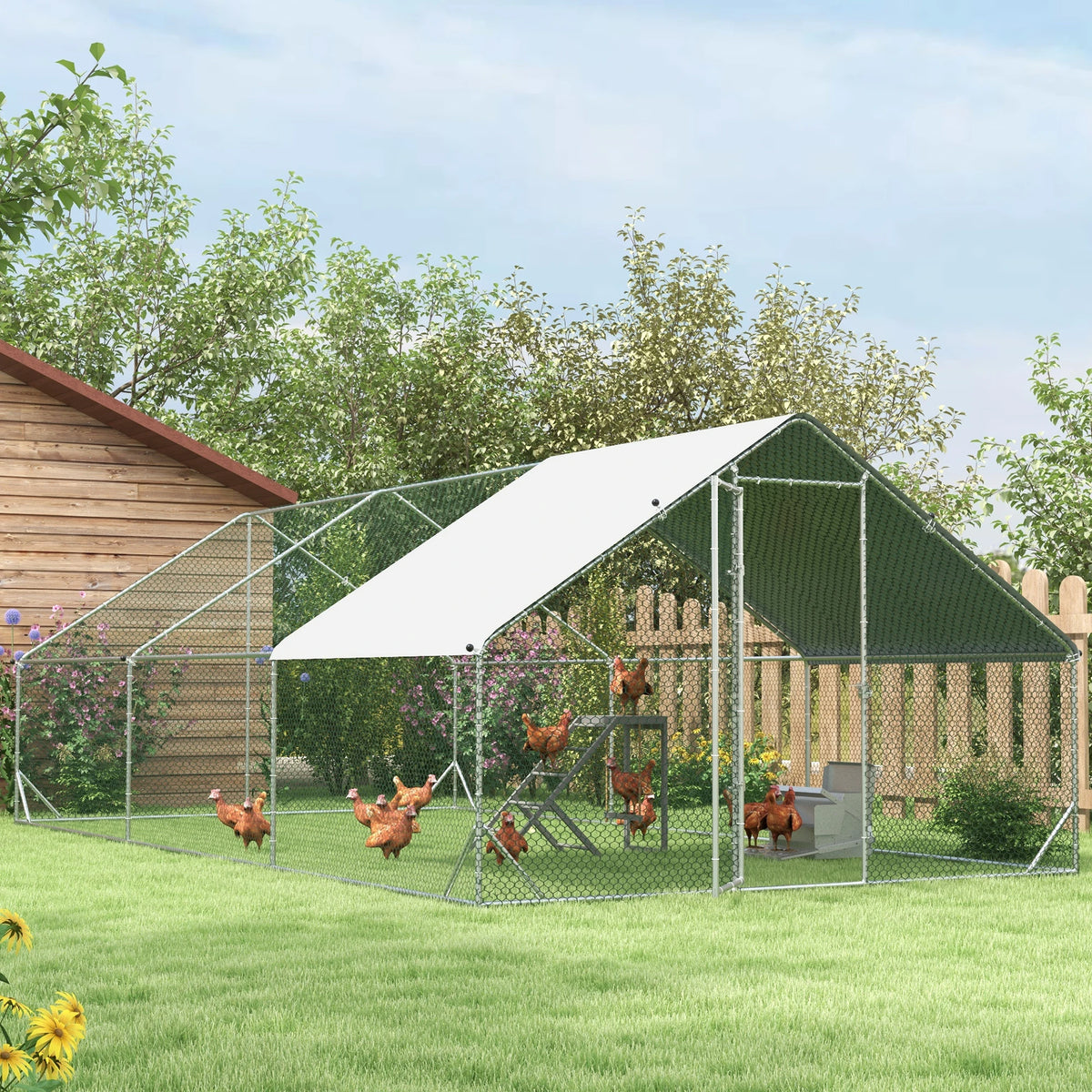 Automatic Chicken Feeder 11.5kg Galvanised Steel Rainproof Treadle Poultry Feeder for 10 Birds