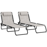 2 Piece Sun Lounger Set Folding Reclining Chaise Chair with 4 Position Backrest and Steel Frame for Beach Pool and Patio