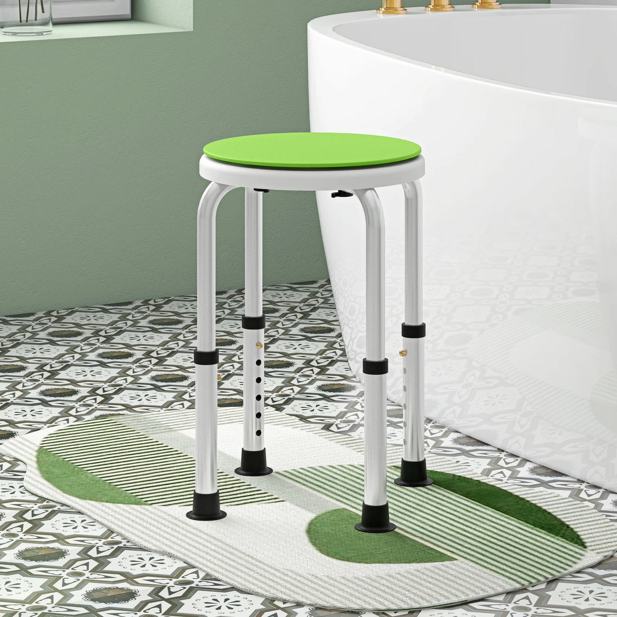 360 Degree Swivel Shower Stool with Non-Slip Feet, Green