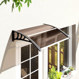 Door Canopy 120x75cm Curved Polycarbonate Awning Window Porch Rain and Sun Shelter Brown