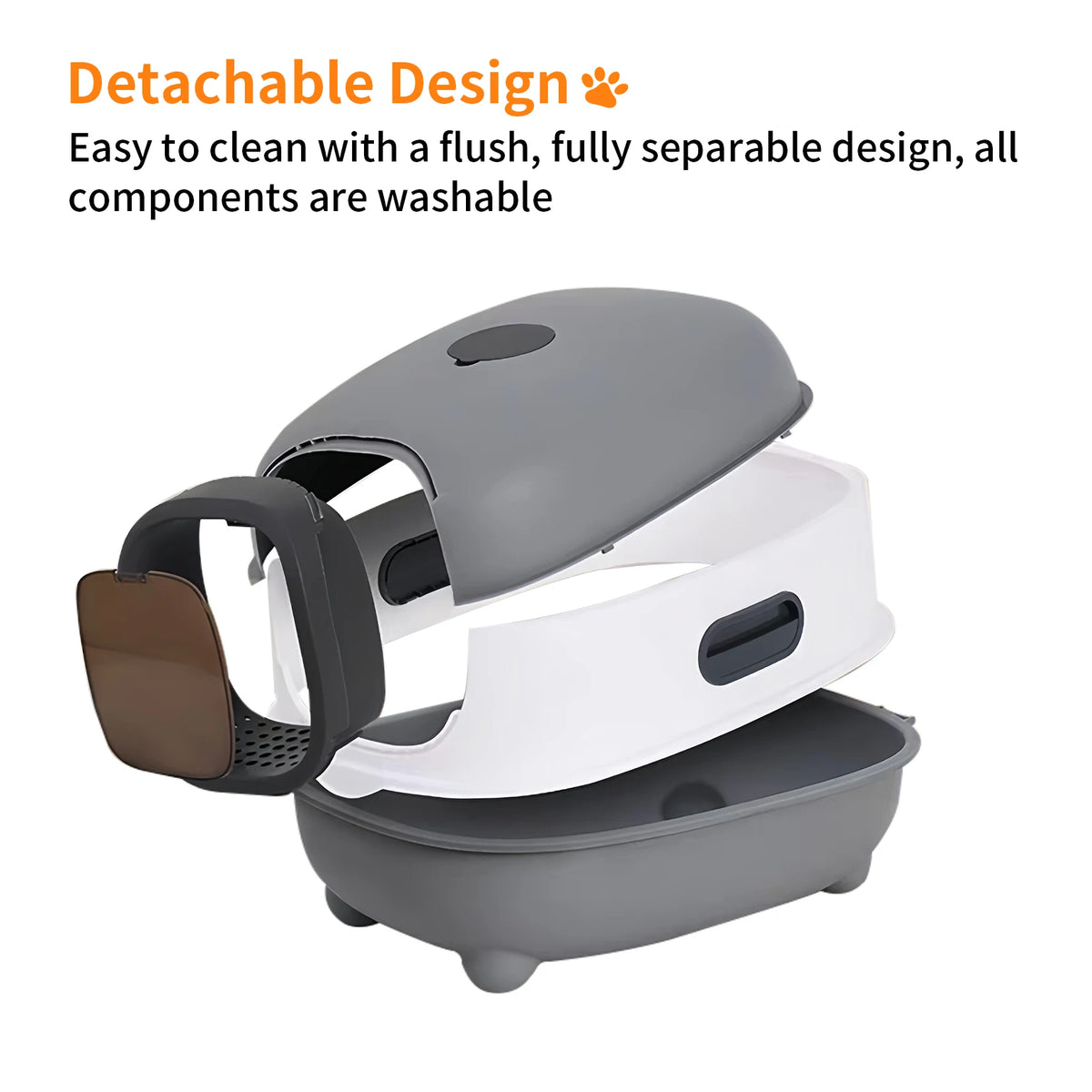 Large Enclosed Cat Litter Box Hooded Front Entry 34x56x38cm Anti-Splash with Scoop Grey